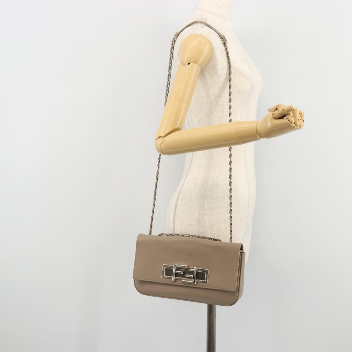 Fendi 3Baguette Convertible Calfskin, Beige, Leather, Crossbody Bag