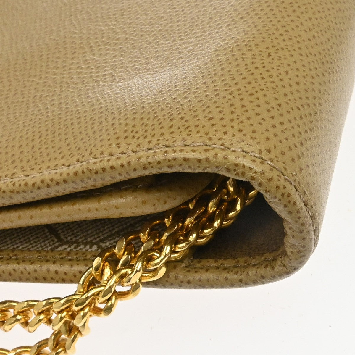 Christian Dior Vintage Chain Flap Leather, Beige, Leather, Shoulder Bag
