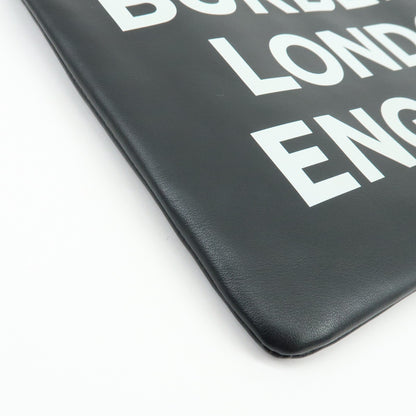 Burberry Logo Zip Printed Leather, Black, Leather, Clutch