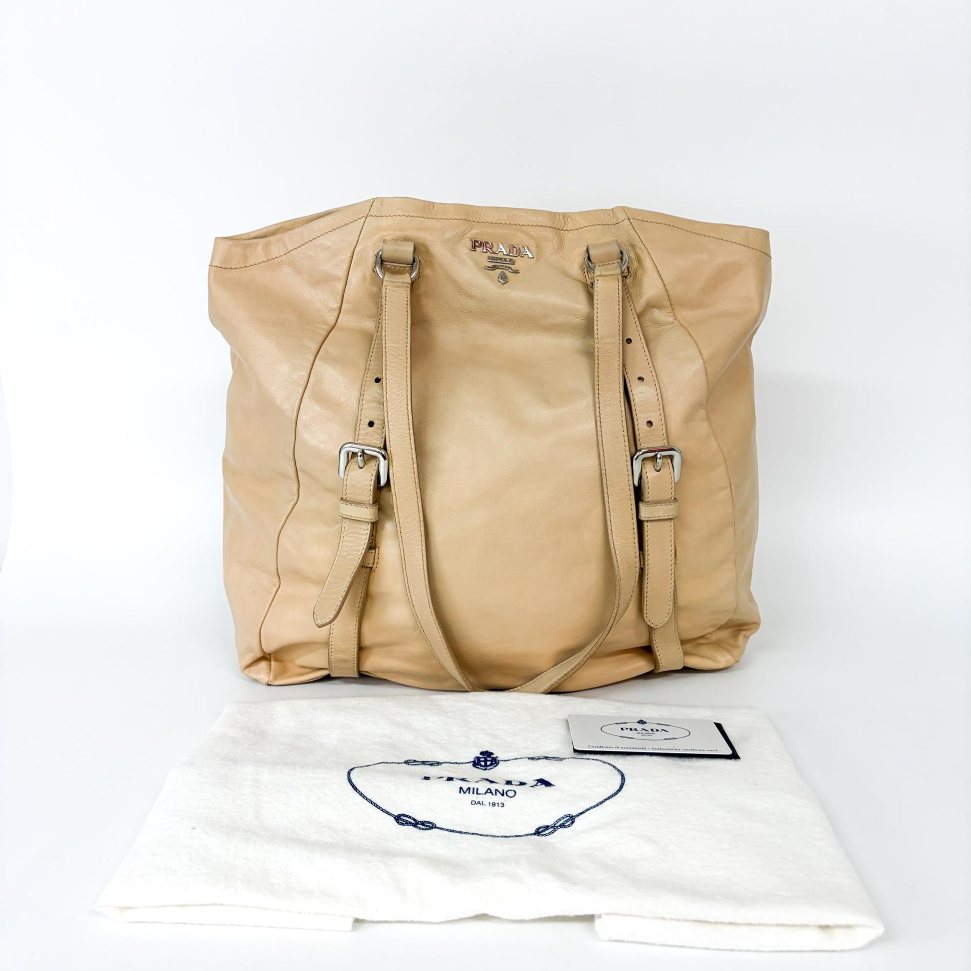 Prada Tote Vitello Daino Vitello Daino, Beige, Calfskin, Tote Bag