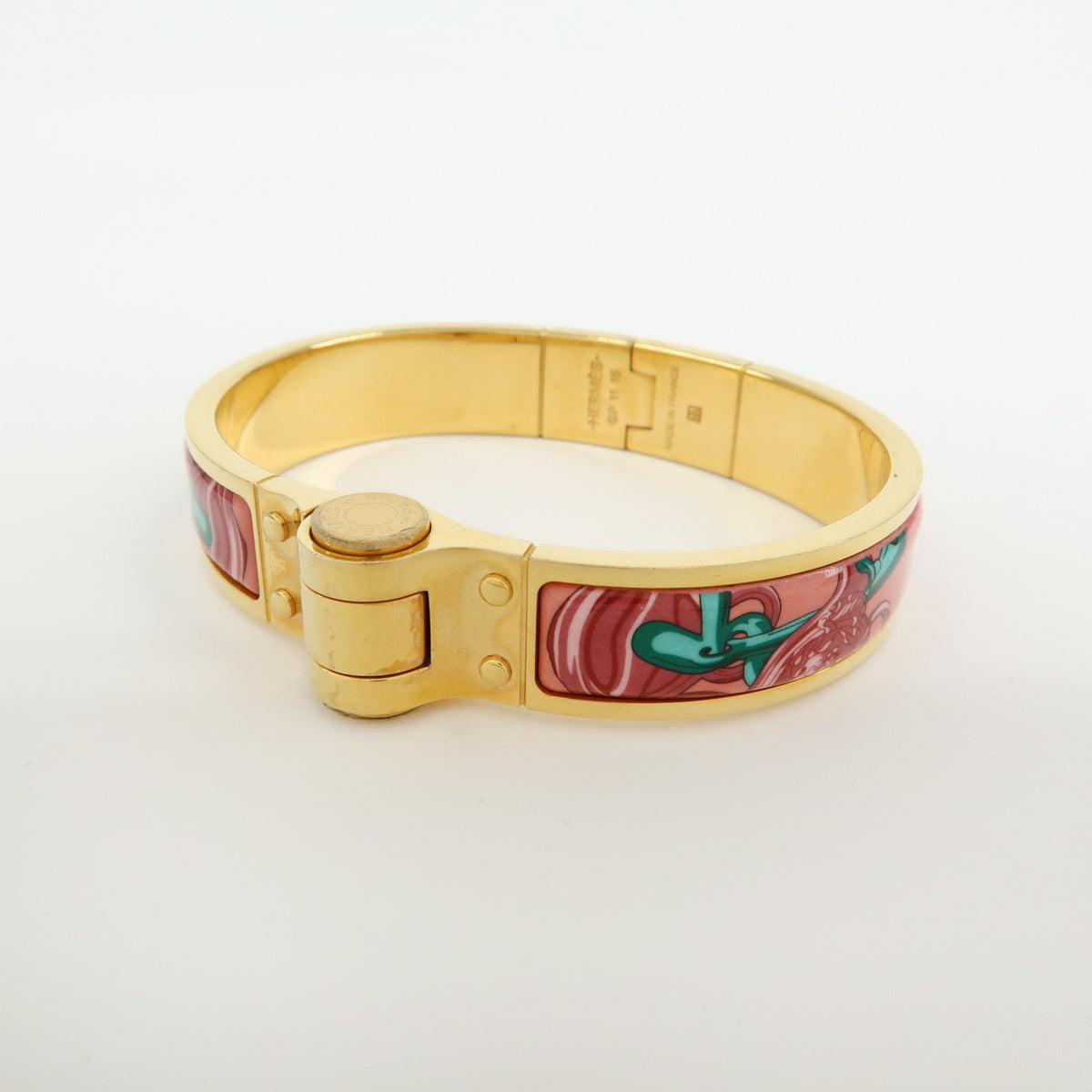 Hermes Charniere Uni Hinged Metal and Enamel, Gold, Metal, Bracelet