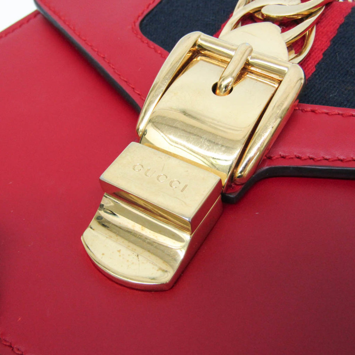 Gucci Sylvie Top Handle Leather, Red, Leather, Handbag