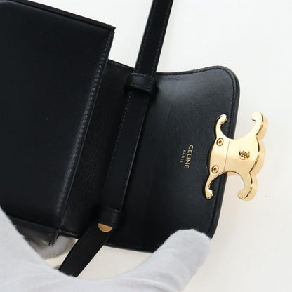 Celine Triomphe Smooth Calfskin, Black, Leather, Shoulder Bag