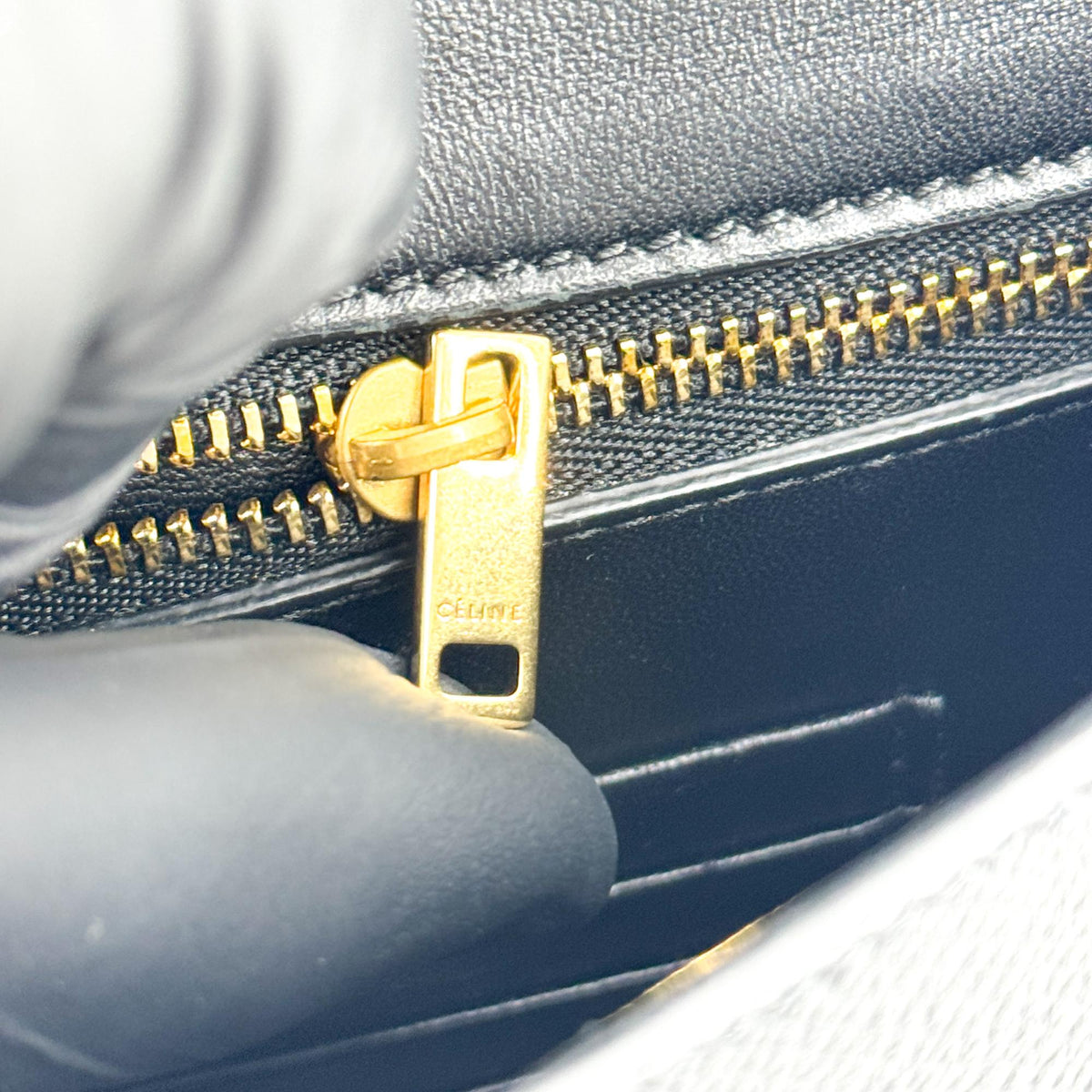 Celine Trotteur Calfskin, Black, Leather, Crossbody Bag