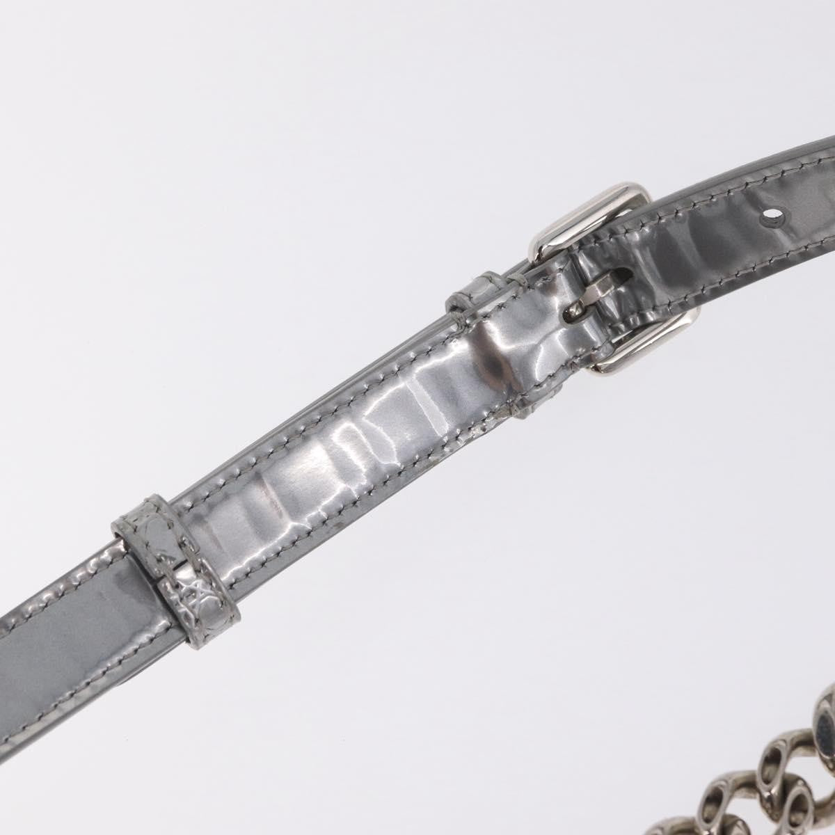 Christian Dior Diorama Flap Patent, Silver, Patent Leather, Handbag