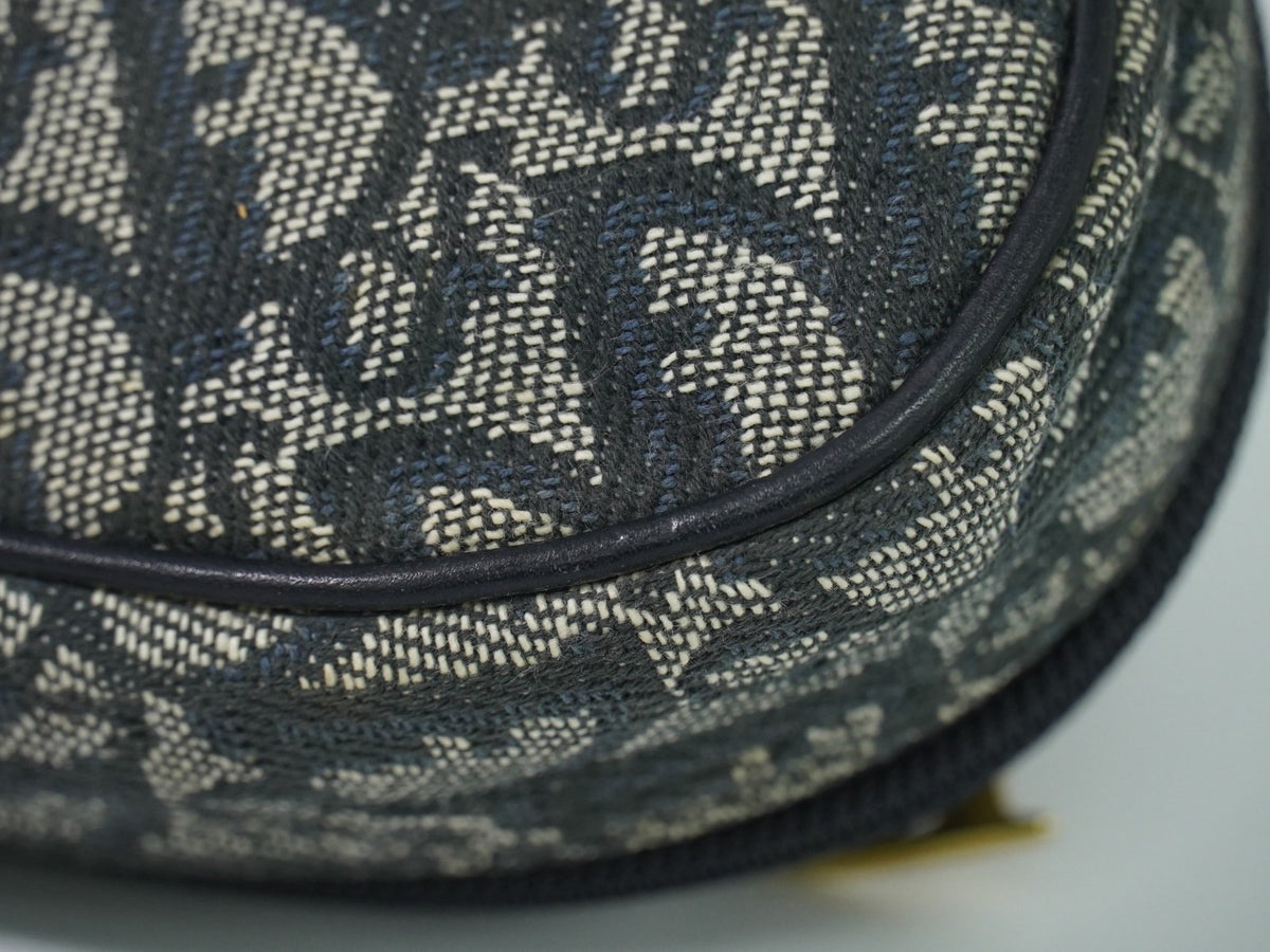 Christian Dior Saddle Zip Diorissimo Canvas, Navy, Canvas, Clutch