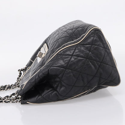 Chanel North South Mademoiselle Lock Quilted Leather, Black, Leather, Tote Bag