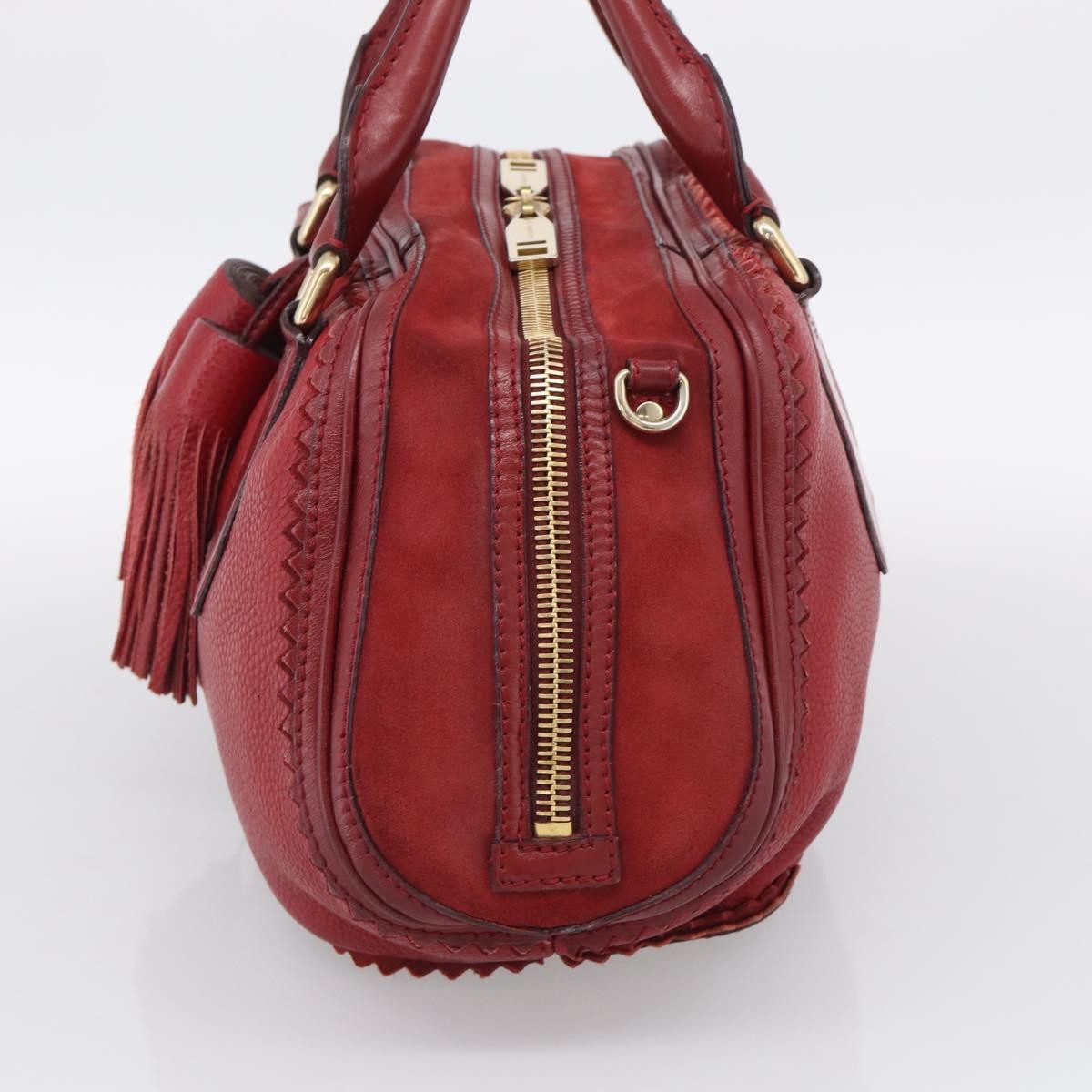 Burberry Hedwig Bowler Leather with Suede, Red, Leather, Handbag