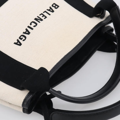 Balenciaga Navy Cabas Canvas with Leather, White, Canvas, Tote Bag