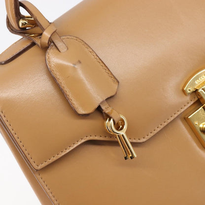 Gucci Vintage Lady Lock Top Handle Leather, Beige, Leather, Handbag
