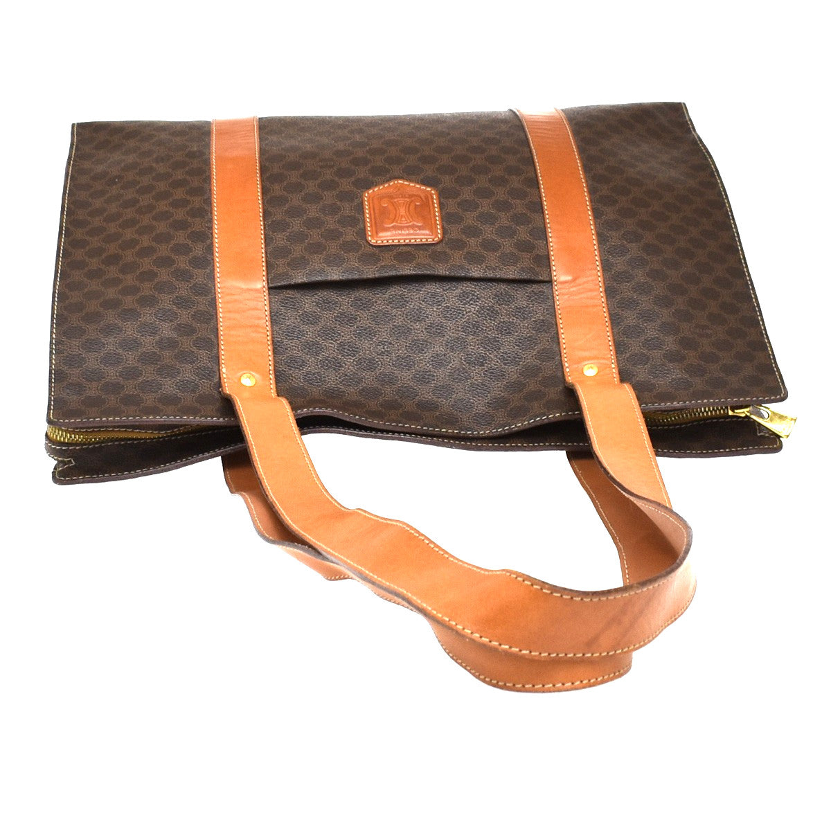 Celine Vintage Macadam Shopper Coated Canvas, Brown, Canvas, Tote Bag