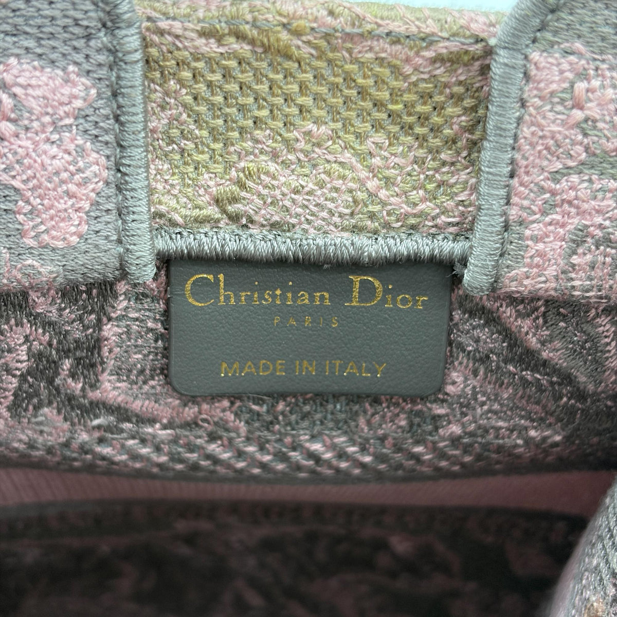 Christian Dior Book Embroidered Canvas, Pink, Canvas, Tote Bag