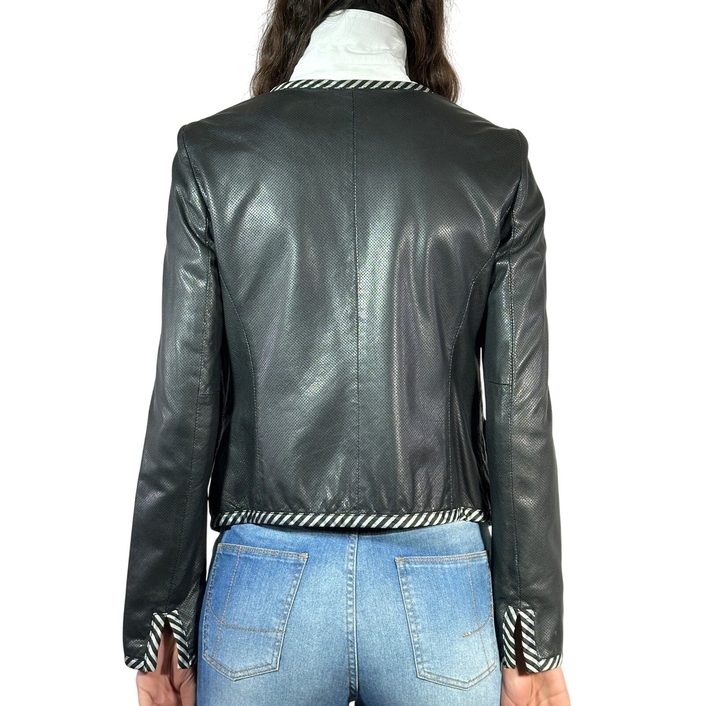 EMPORIO ARMANI Mixed Media Leather Jacket