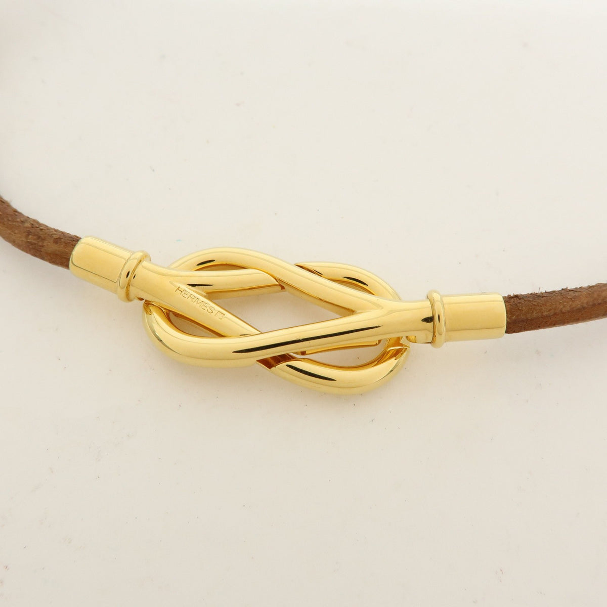 Hermes Jumbo Hook Choker Woven Leather and Metal, Brown, Leather, Necklace