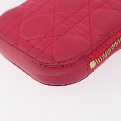 Christian Dior Lady Dior Phone Holder on Chain Cannage Quilt Lambskin, Pink, Leather, Clutch
