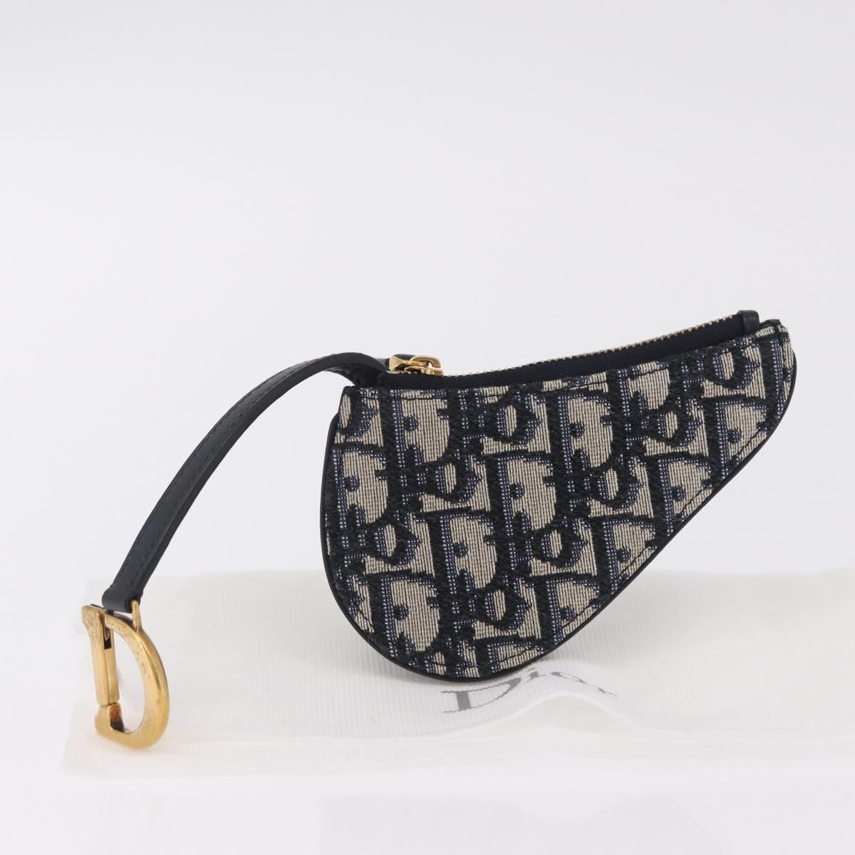 Christian Dior Vintage Saddle Zip Coin Purse Diorissimo Canvas, Navy, Canvas, Clutch