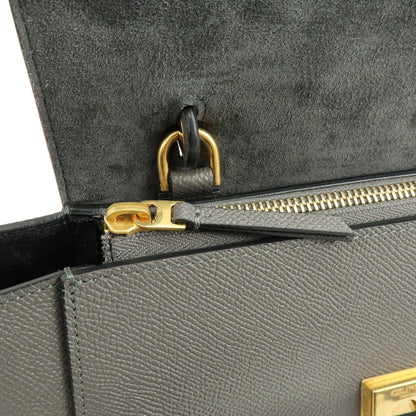 Celine Belt Textured Leather, Gray, Leather, Handbag