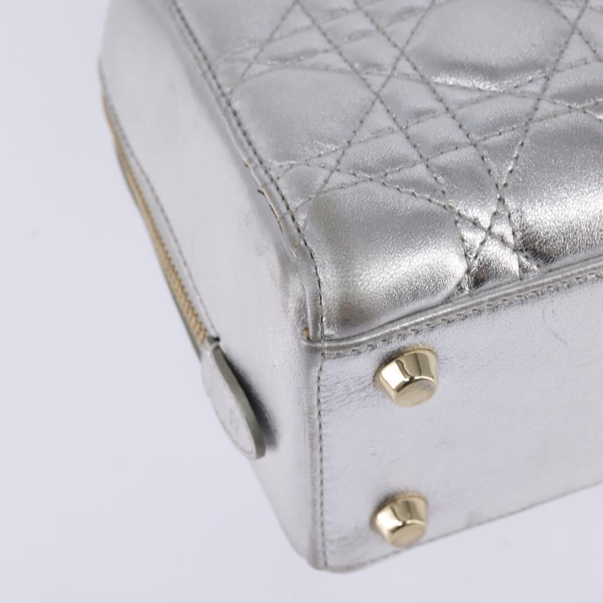 Christian Dior Cannage Granville Mini Bowling Bag Metallic Leather, Silver, Leather, Crossbody Bag