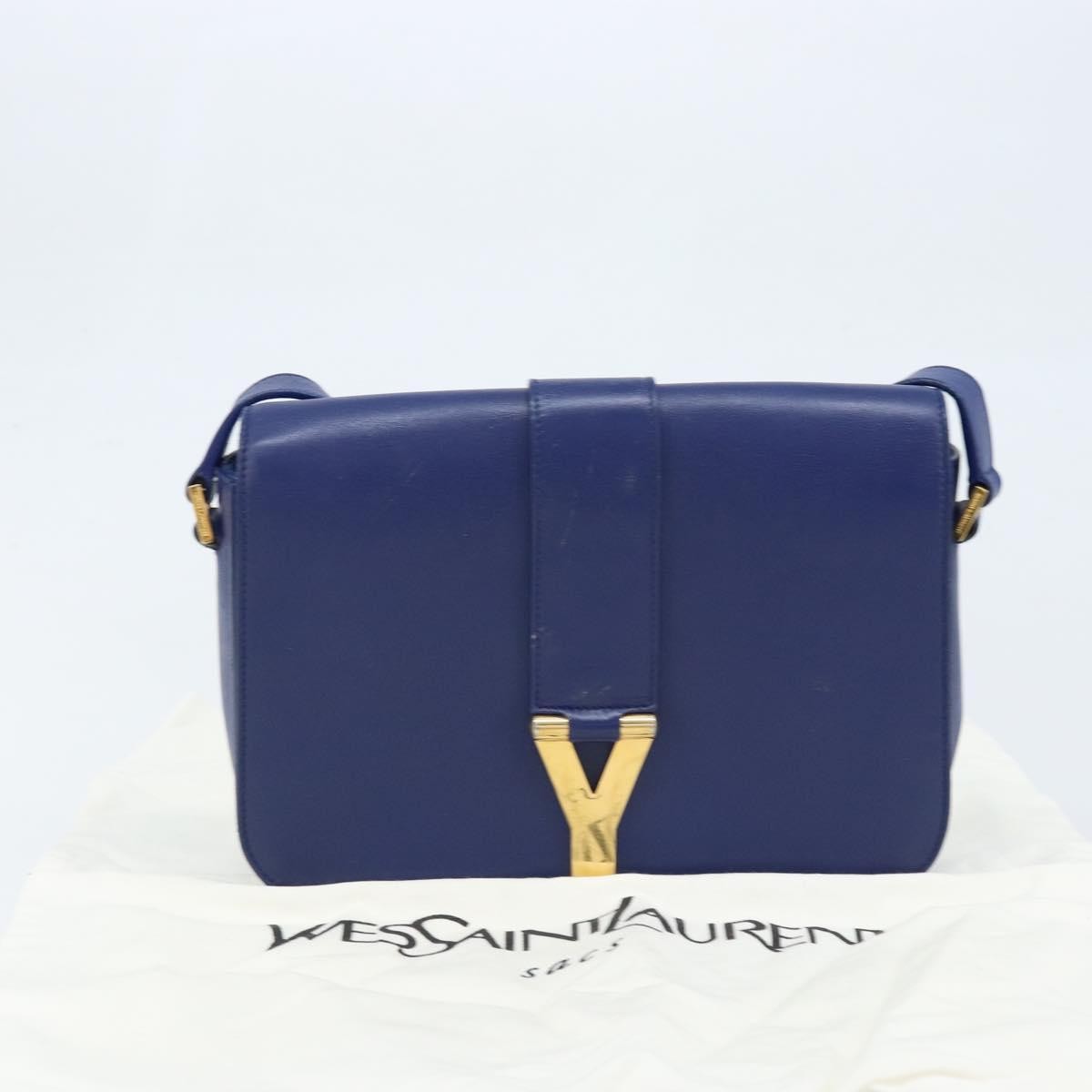 Saint Laurent Chyc Flap Leather, Blue, Leather, Shoulder Bag