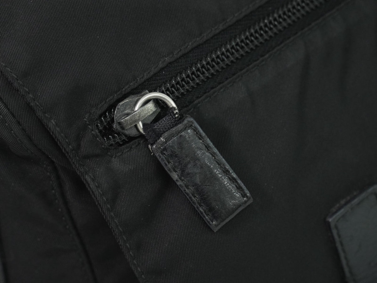 Prada Zip Buckle Messenger Tessuto, Black, Nylon, Shoulder Bag