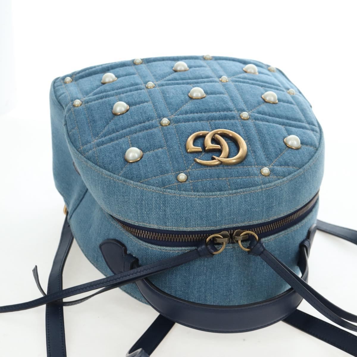 Gucci Pearly GG Marmont Embellished Matelasse Denim, Blue, Denim, Backpack