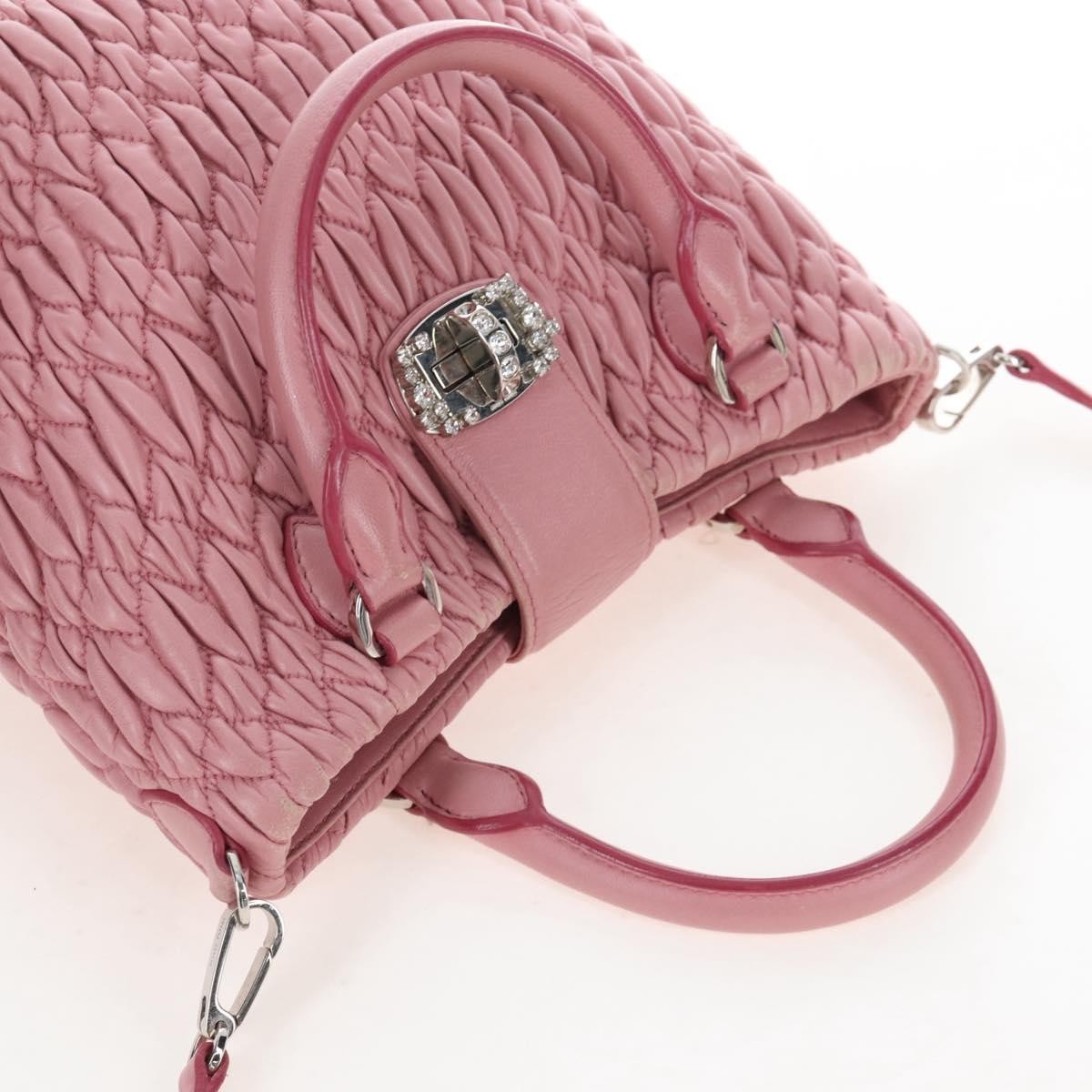 Miu Miu Crystal Convertible Top Handle Matelasse Leather, Pink, Leather, Handbag