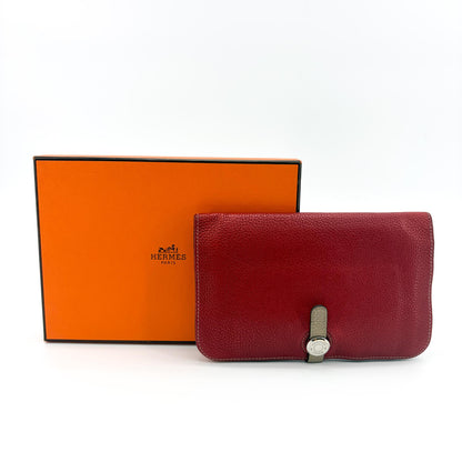 Hermes Bicolor Dogon Duo Combined Leather, Red, Leather, Wallet