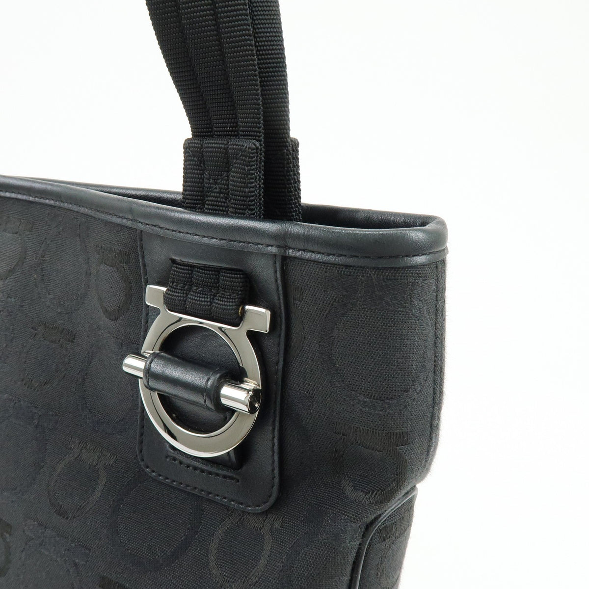 Salvatore Ferragamo Gancini Tote Canvas, Black, Canvas, Tote Bag