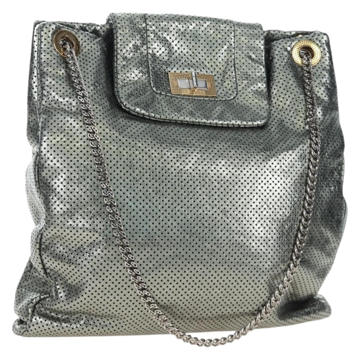 Chanel Drill Perforated Leather, Silver, Leather, Tote Bag