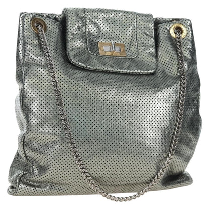 Chanel Drill Perforated Leather, Silver, Leather, Tote Bag