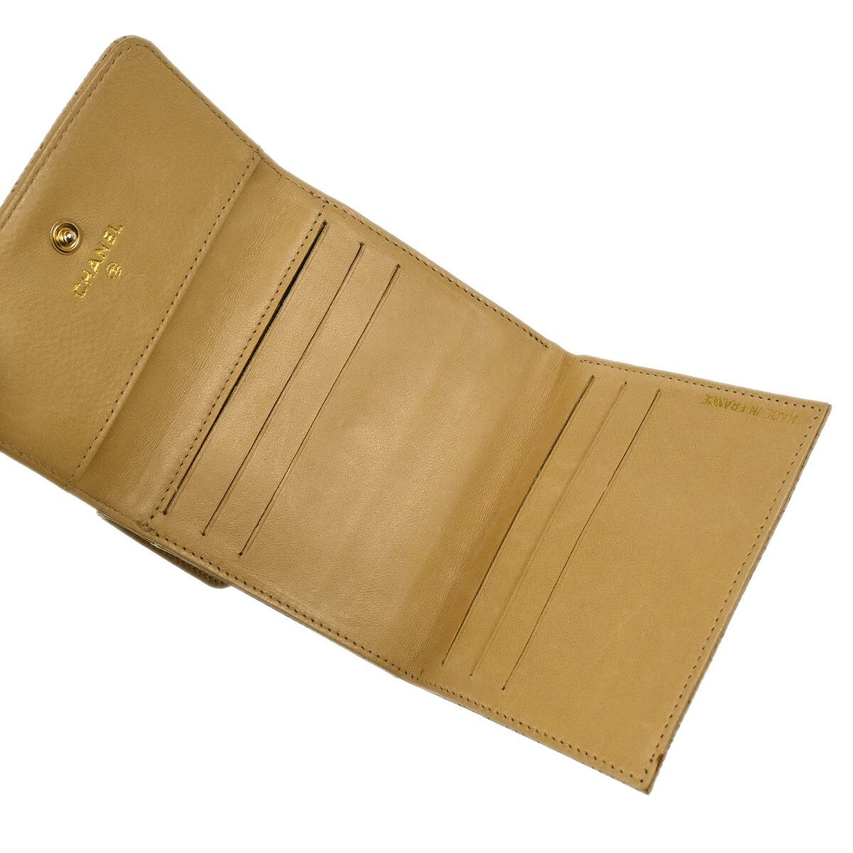 Chanel Vintage Timeless CC Bifold Caviar, Beige, Leather, Wallet