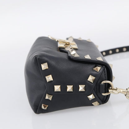 Valentino Garavani Rockstud Flip Lock Flap Leather, Black, Leather, Handbag