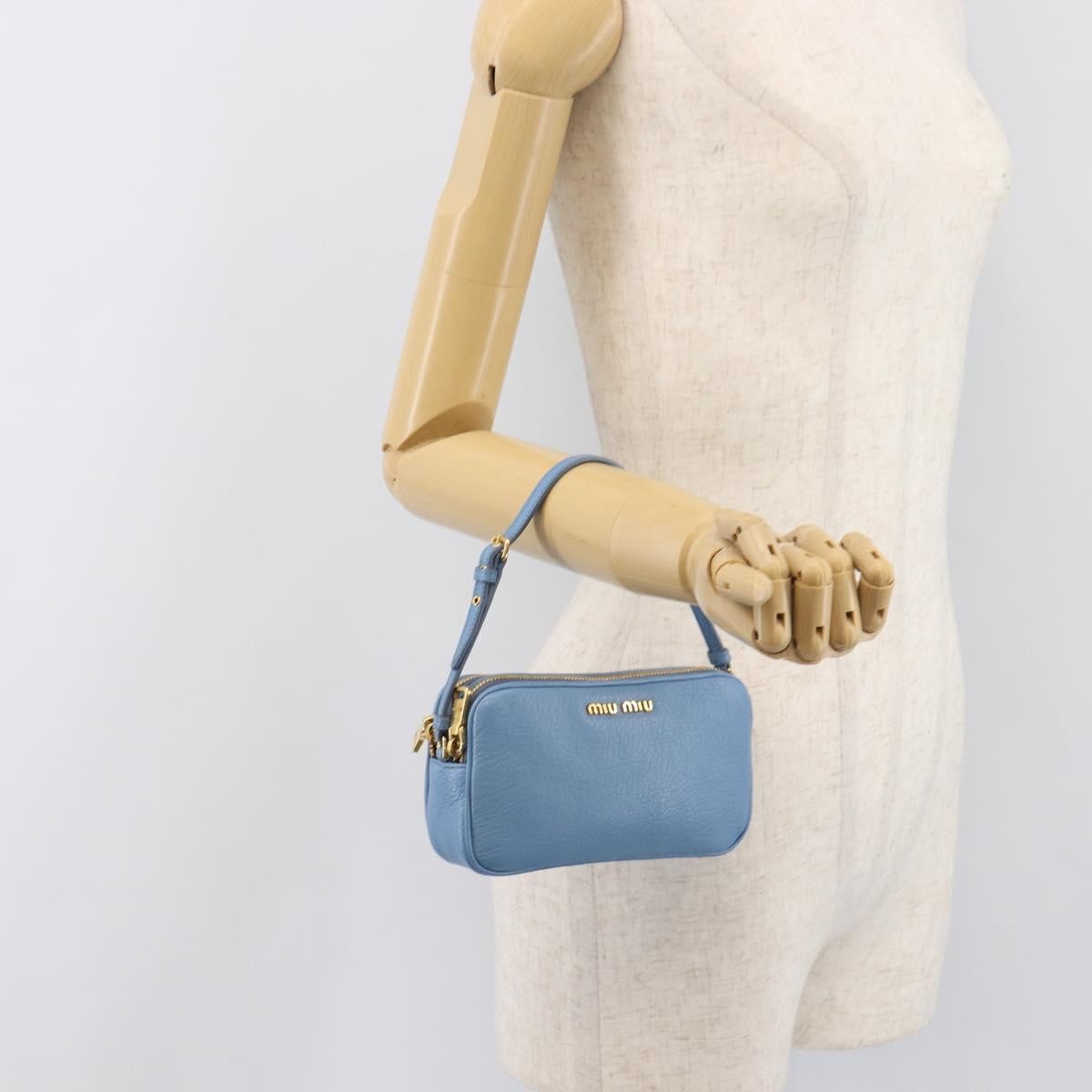 Miu Miu Double Zip Pochette Leather, Blue, Leather, Clutch