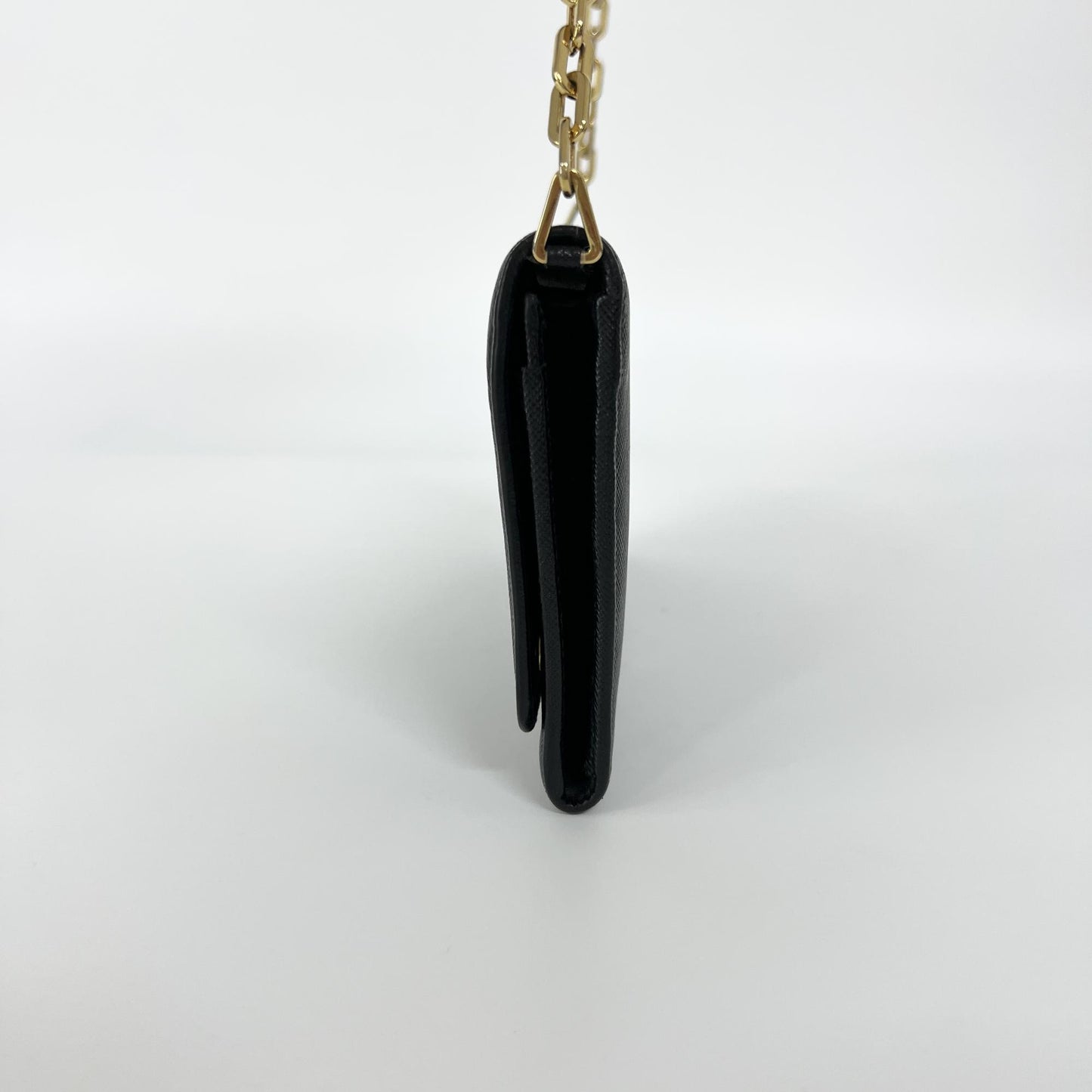 Prada Wallet on Chain Saffiano, Black, Leather, Shoulder Bag