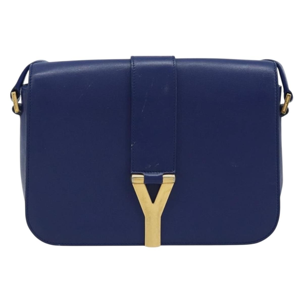 Saint Laurent Chyc Flap Leather, Blue, Leather, Shoulder Bag