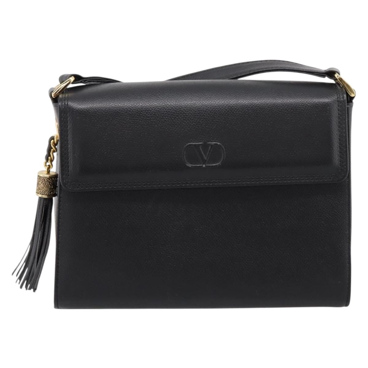 Valentino Garavani VLogo Leather, Black, Leather, Shoulder Bag