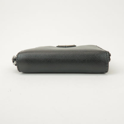 Prada Bifold Zip Around Saffiano Leather, Black, Leather, Wallet