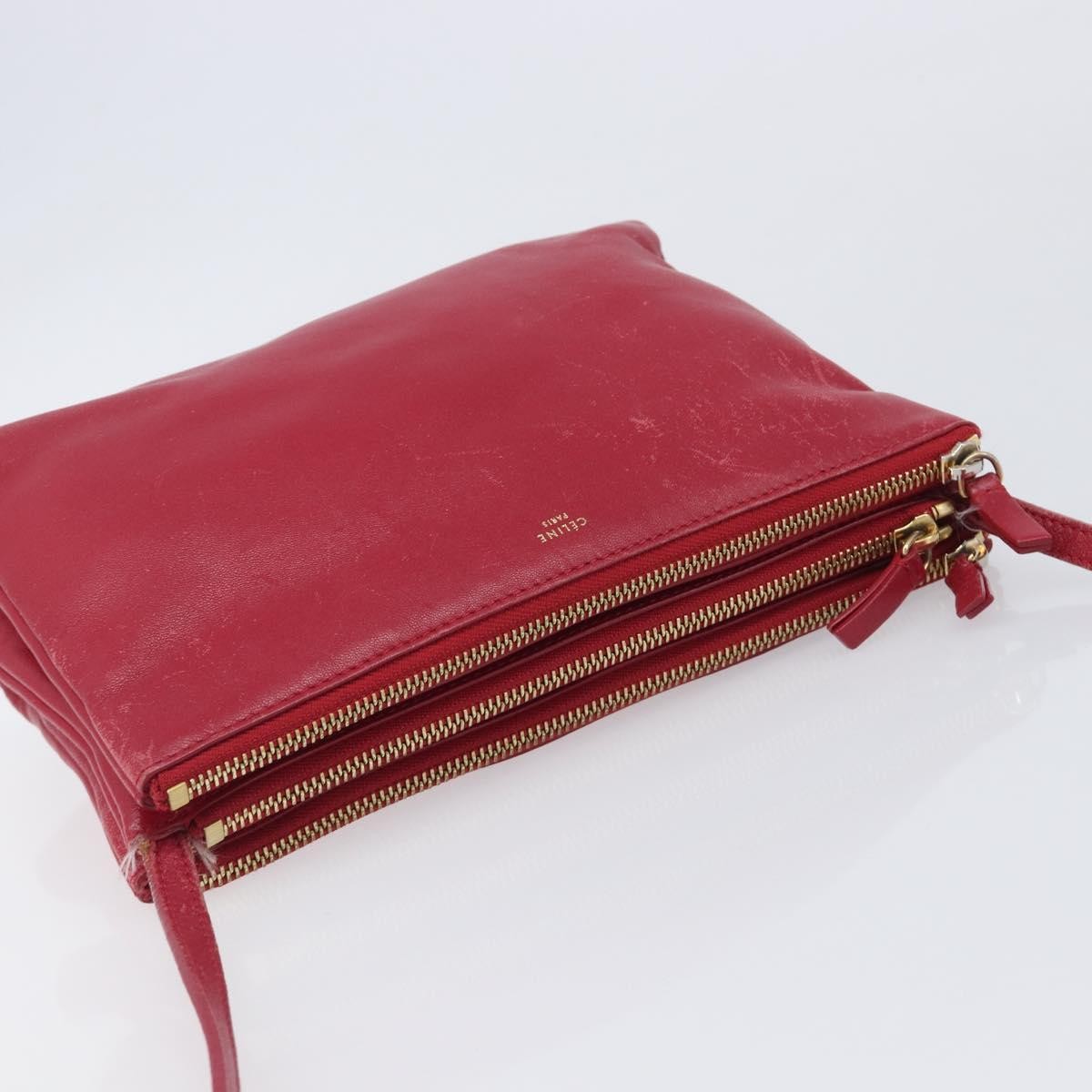 Celine Trio Leather, Red, Leather, Crossbody Bag