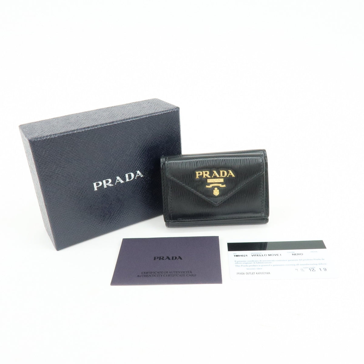 Prada Envelope Trifold Saffiano Leather, Black, Leather, Wallet
