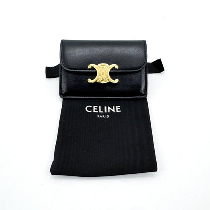 Celine Triomphe Card Case Leather, Black, Leather, Card Holder