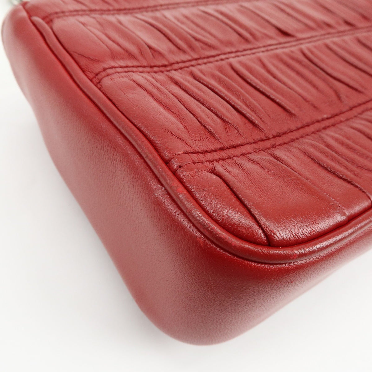 Prada Chain Flap Nappa Gaufre, Red, Leather, Shoulder Bag