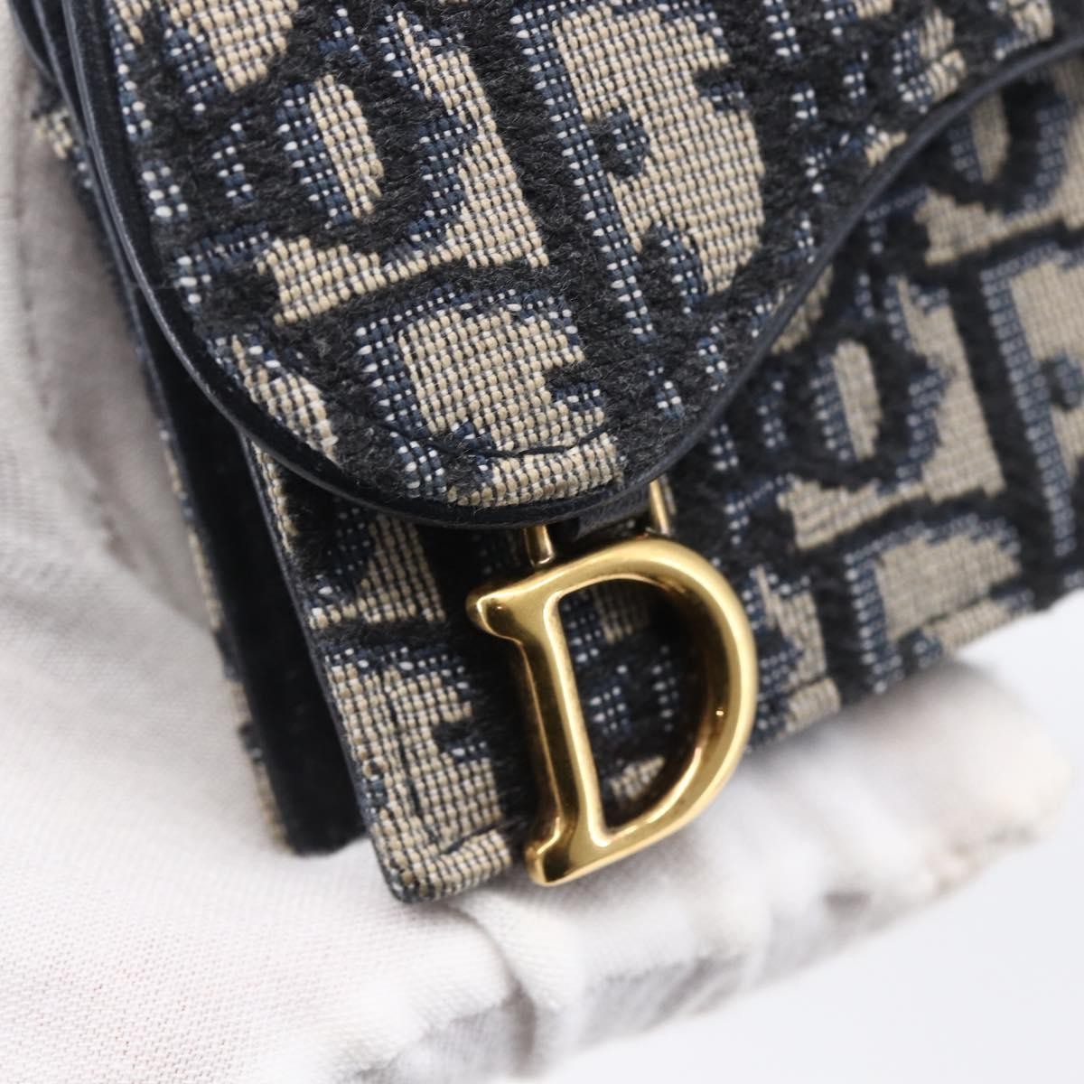 Christian Dior Saddle Card Case Oblique Canvas, Navy, Canvas, Card Holder