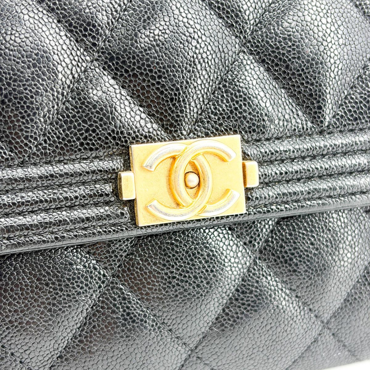 Chanel Boy Flap Quilted Caviar, Black, Leather, Wallet