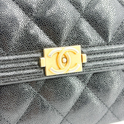 Chanel Boy Flap Quilted Caviar, Black, Leather, Wallet