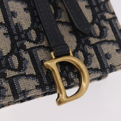 Christian Dior Vertical Saddle Chain Oblique Canvas, Navy, Canvas, Clutch