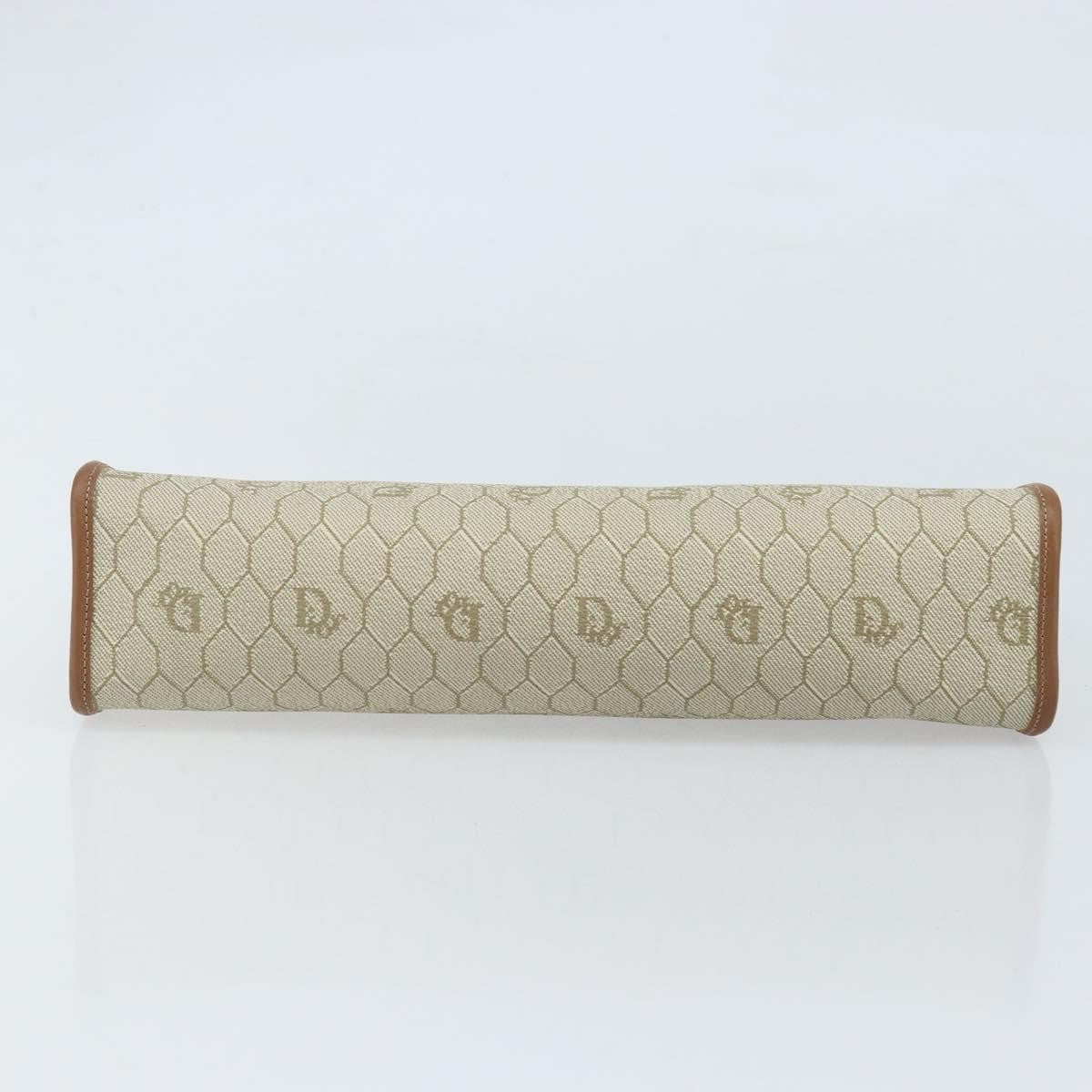 Christian Dior Vintage Honeycomb Zip Canvas and Leather, Beige, Canvas, Clutch