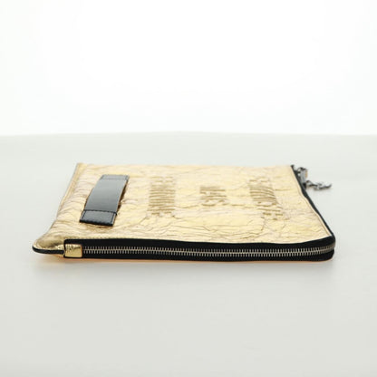 Chanel Feminine Crinkled Leather, Gold, Leather, Clutch