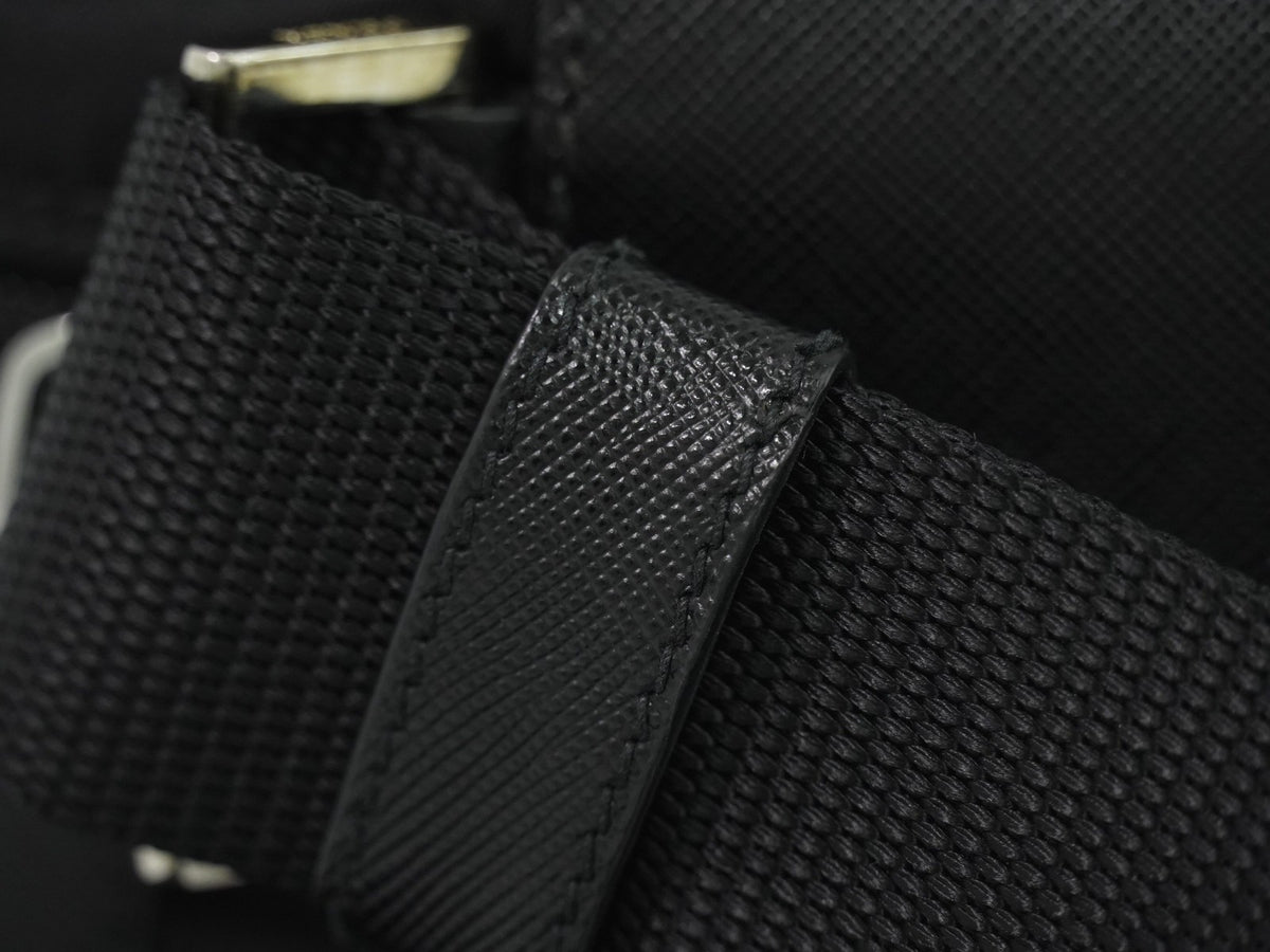 Prada Front Zip Messenger Quilted Tessuto, Black, Nylon, Shoulder Bag