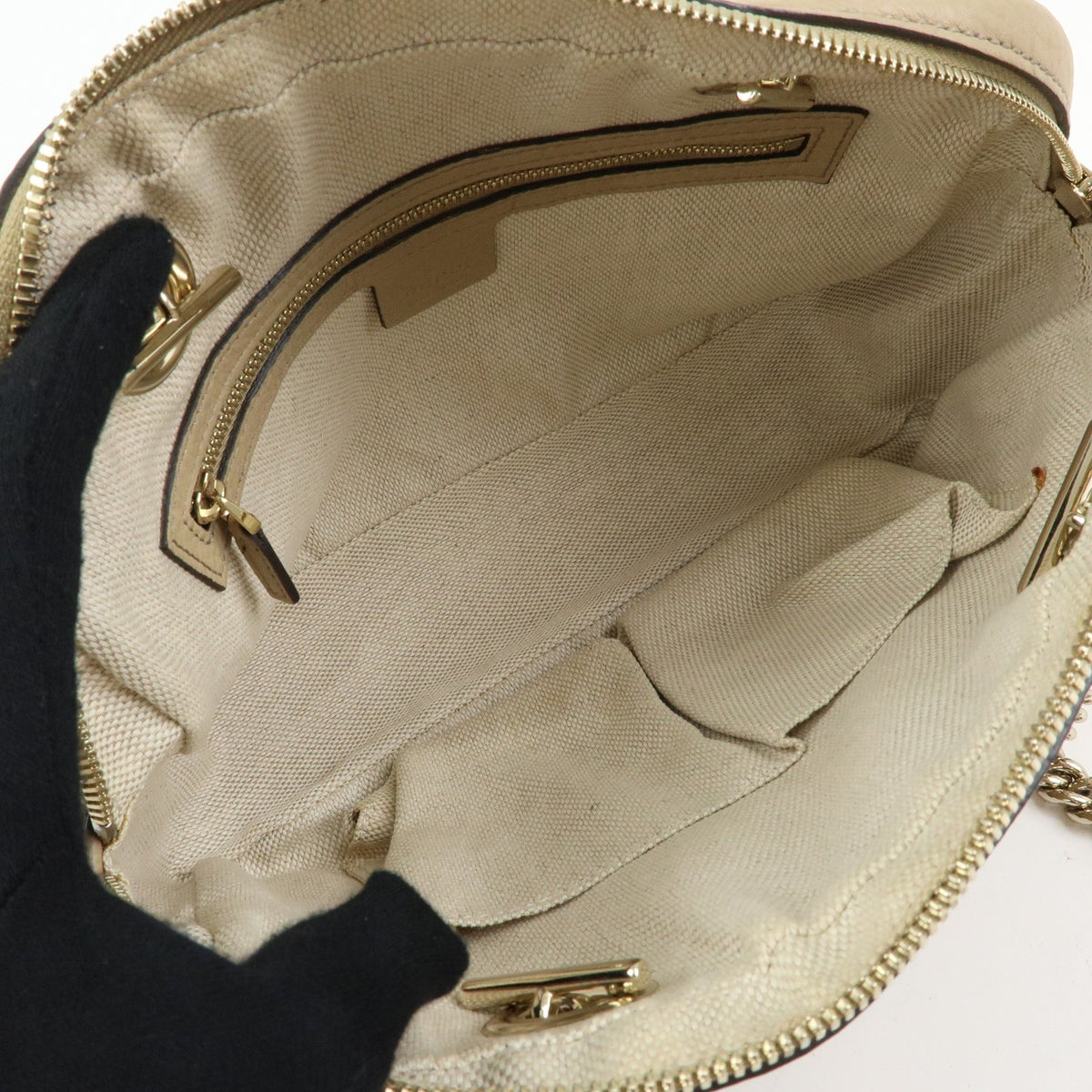 Gucci Soho Chain Zip Leather, Beige, Leather, Shoulder Bag