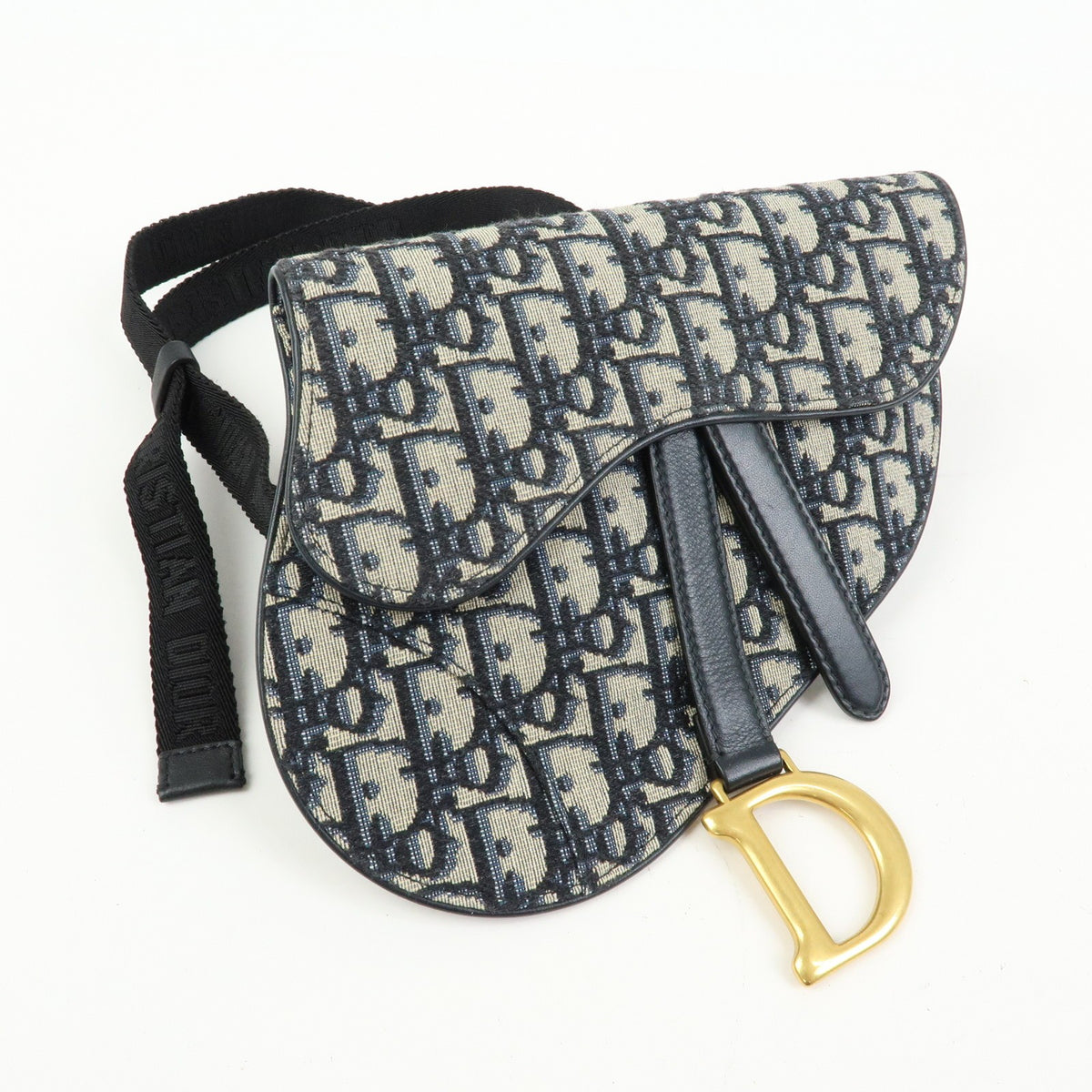 Christian Dior Saddle Belt Oblique Canvas, Navy, Canvas, Handbag